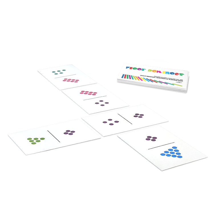 Floor Dominoes math cards with colorful dot patterns for teaching arithmetic and number recognition