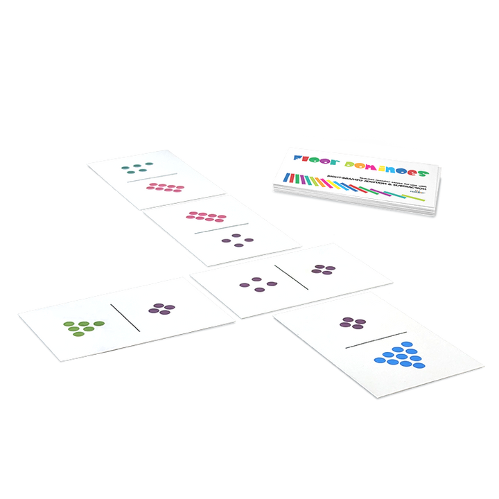 Floor Dominoes math cards with colorful dot patterns for teaching arithmetic and number recognition