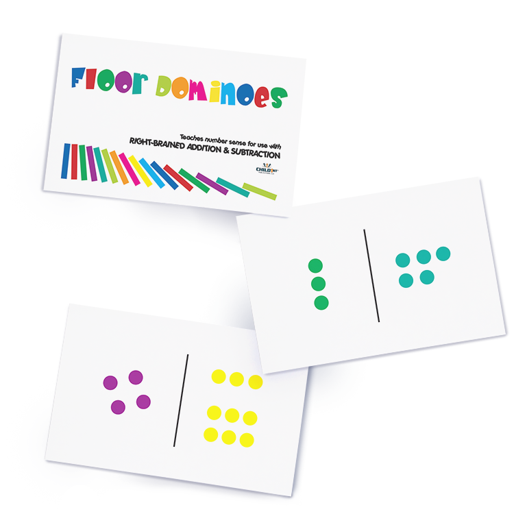 Floor Dominoes game cards with colorful dots for teaching number sense and arithmetic skills