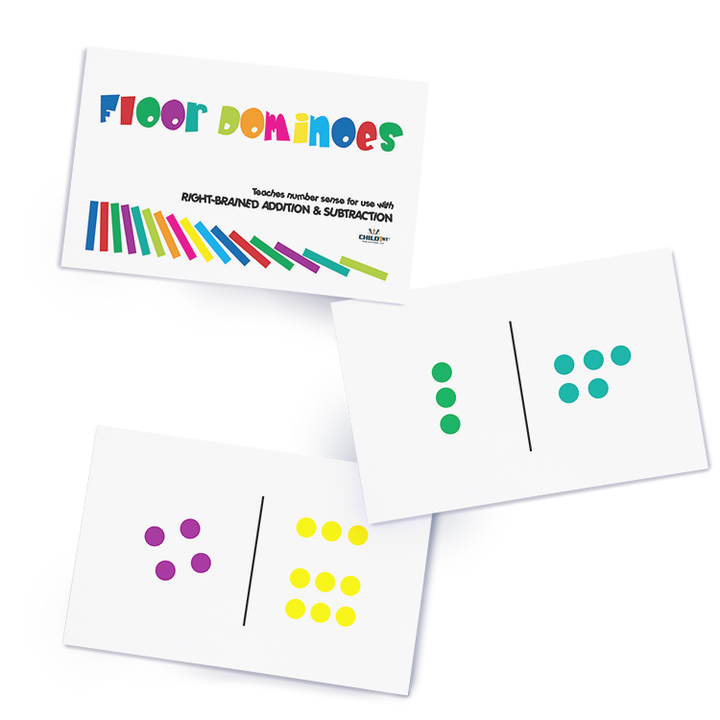 Floor Dominoes educational math cards with colorful dots for teaching number sense and basic arithmetic skills