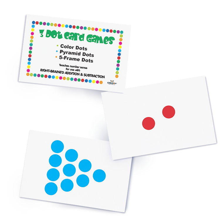 Dot Card Games with colorful dots for teaching number sense and arithmetic in right-brained learning