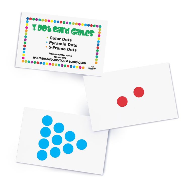 Dot Card Games with colorful dots for teaching number sense and arithmetic in right-brained learning