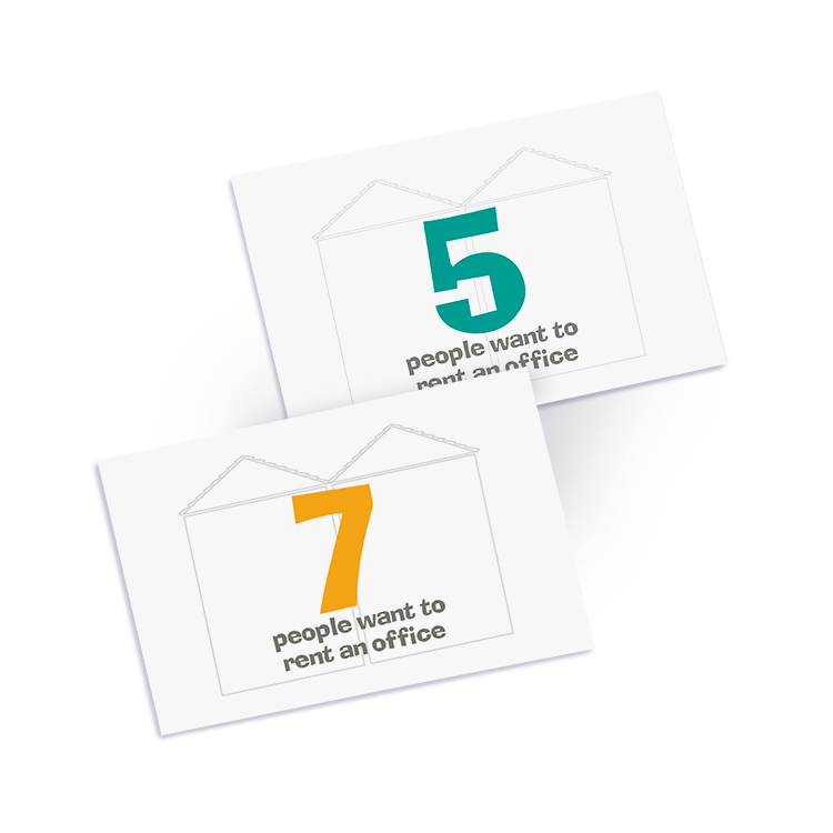 Number cards with 5 and 7 people want to rent an office.