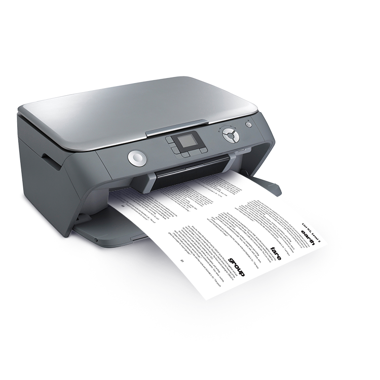 Printer outputting pages from a SnapWords® teaching manual, showing detailed lesson plans for words such as 'calm,' 'group,' and 'leave' for literacy education.