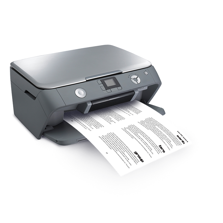 Printer outputting pages from a SnapWords® teaching manual, showing detailed lesson plans for words such as 'calm,' 'group,' and 'leave' for literacy education.