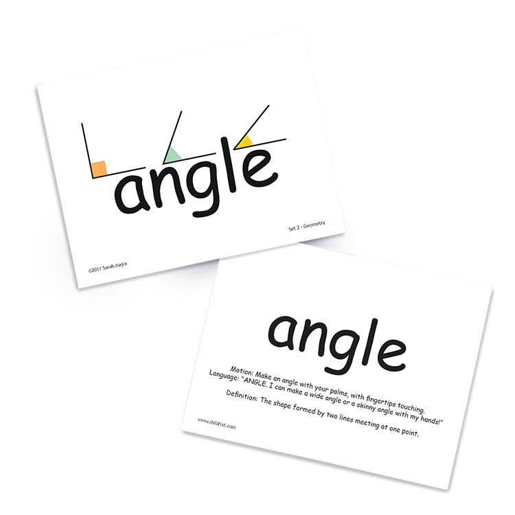 Angle flashcards with illustrated definitions, showing angles in math.